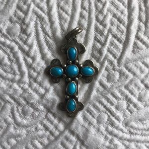 Turquoise and Sterling Silver Cross Pendant